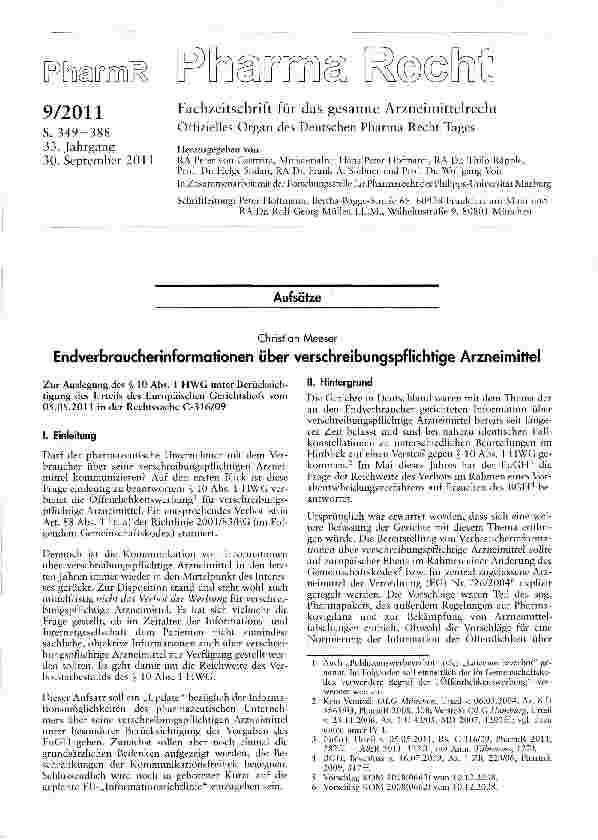 Vorschauseite 1: Endverbraucherinformationen über verschreibungspflichtige Arzneimittel