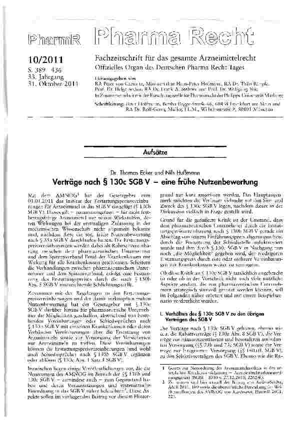 Vorschauseite 1: Verträge nach § 130c SGB V — eine frühe Nutzenbewertung
