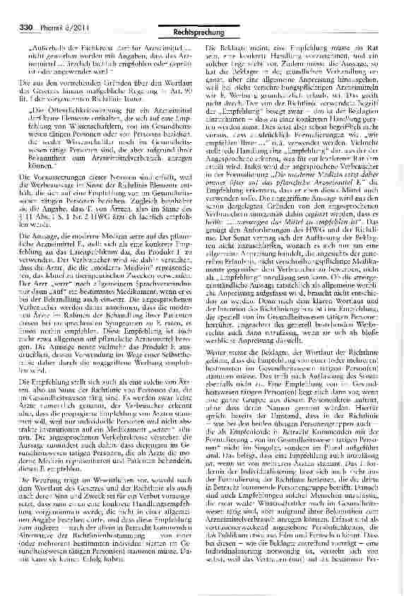 Vorschauseite 2: Werbeaussage durch nicht individualisierte Arztegruppe („Die moderne Medizin setzt auf ...)