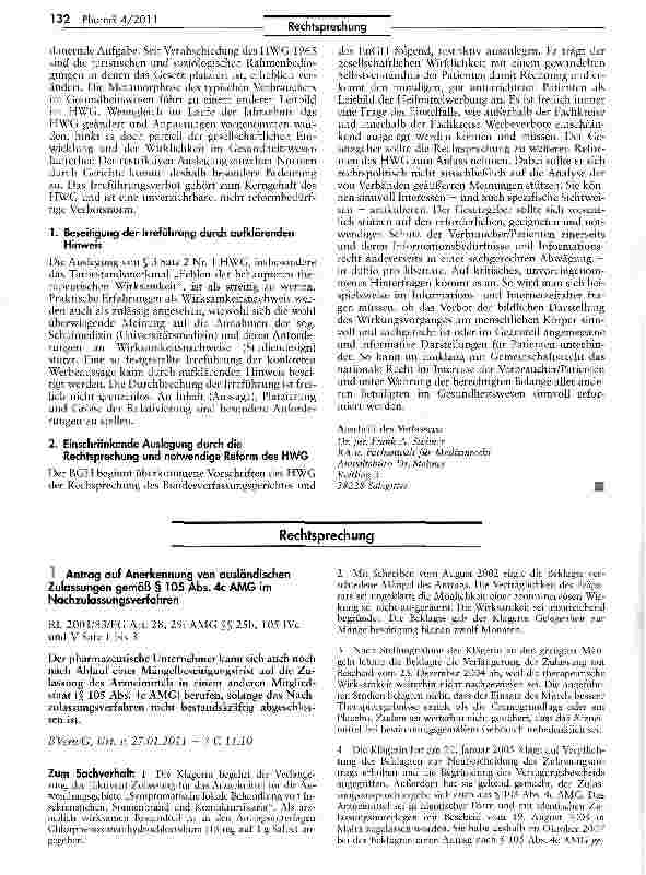Vorschauseite 1: Antrag auf Anerkennung von ausländischen Zulassungen gemäß § 105 Abs. 4c AMG im Nachzulassungsverfahren RL 2001/83/EG Art. 28, 29; AMG §§ 25b, 105 IVc und V Satz 1 bis 3