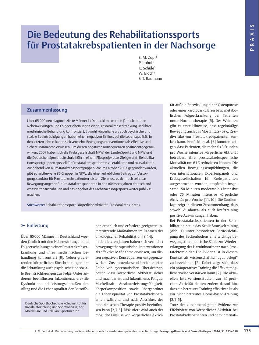 Vorschauseite 1: Die Bedeutung des Rehabilitationssports für Prostatakrebspatienten in der Nachsorge