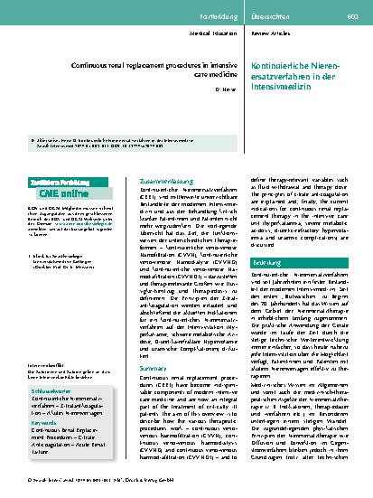 Vorschauseite 1: Kontinuierliche Nierenersatzverfahren in der Intensivmedizin