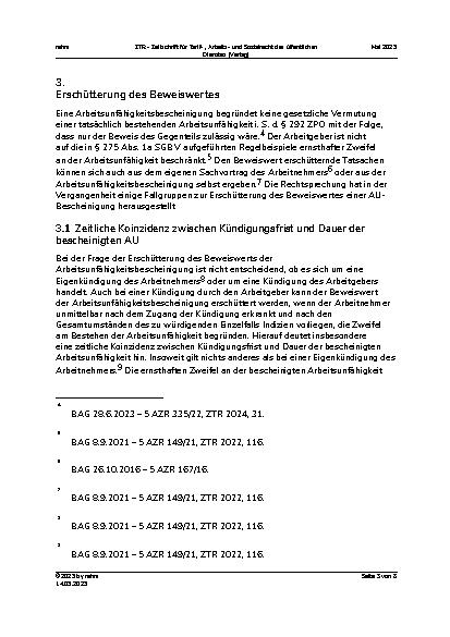 Vorschauseite 3: Aktuelles zum Beweiswert von Arbeitsunfähigkeitsbescheinigungen