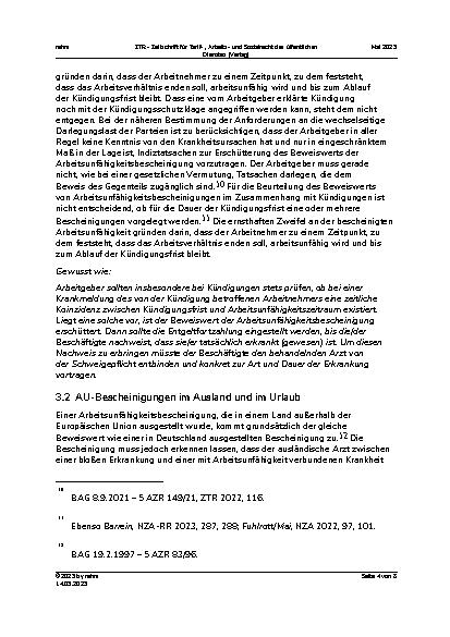 Vorschauseite 4: Aktuelles zum Beweiswert von Arbeitsunfähigkeitsbescheinigungen