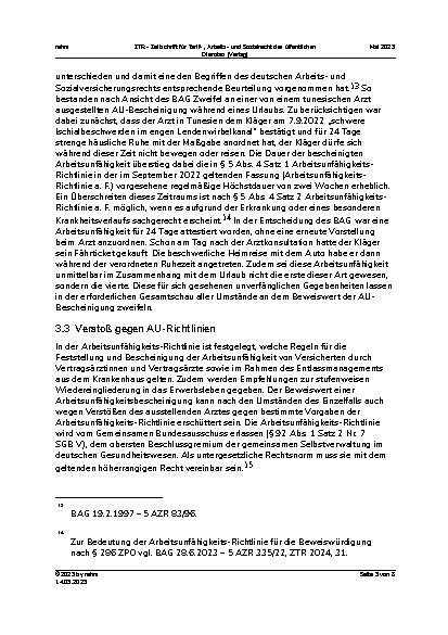 Vorschauseite 5: Aktuelles zum Beweiswert von Arbeitsunfähigkeitsbescheinigungen