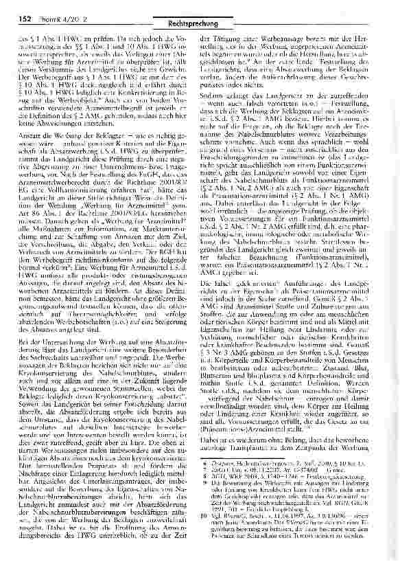 Vorschauseite 4: Unlautere Publikumswerbung einer privaten Nabelschnurblutbank HWG § 10 HWG i.V. mit AMG § 2; UWG §$ 3 I, 5 I Nr. 1