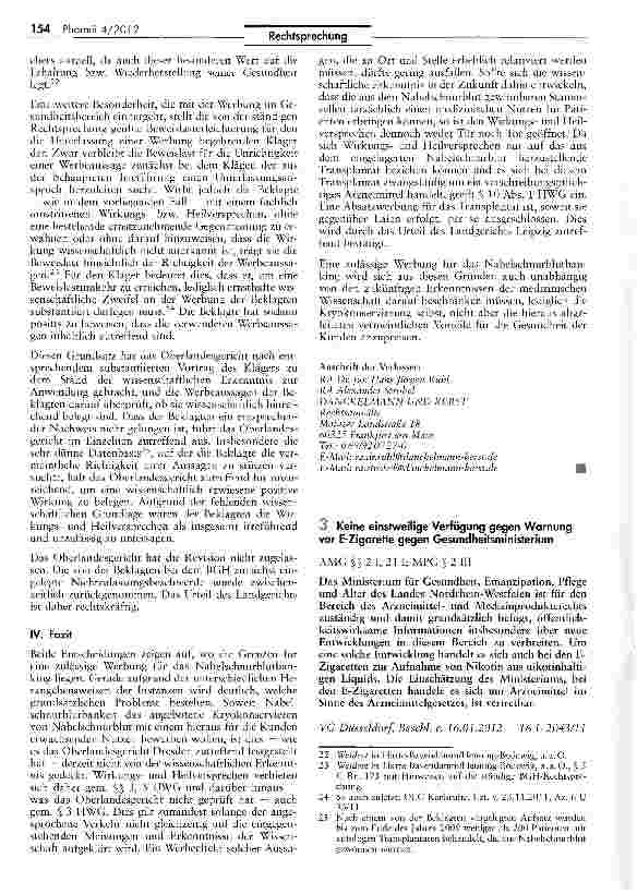 Vorschauseite 6: Unlautere Publikumswerbung einer privaten Nabelschnurblutbank HWG § 10 HWG i.V. mit AMG § 2; UWG §$ 3 I, 5 I Nr. 1