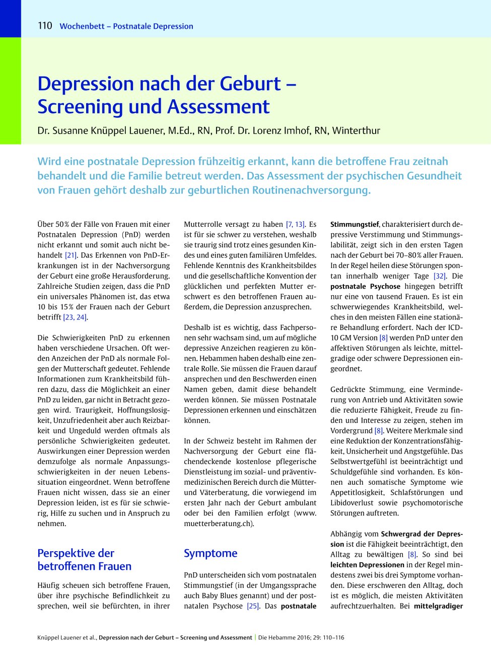 Vorschauseite 1: Depression nach der Geburt – Screening und Assessment