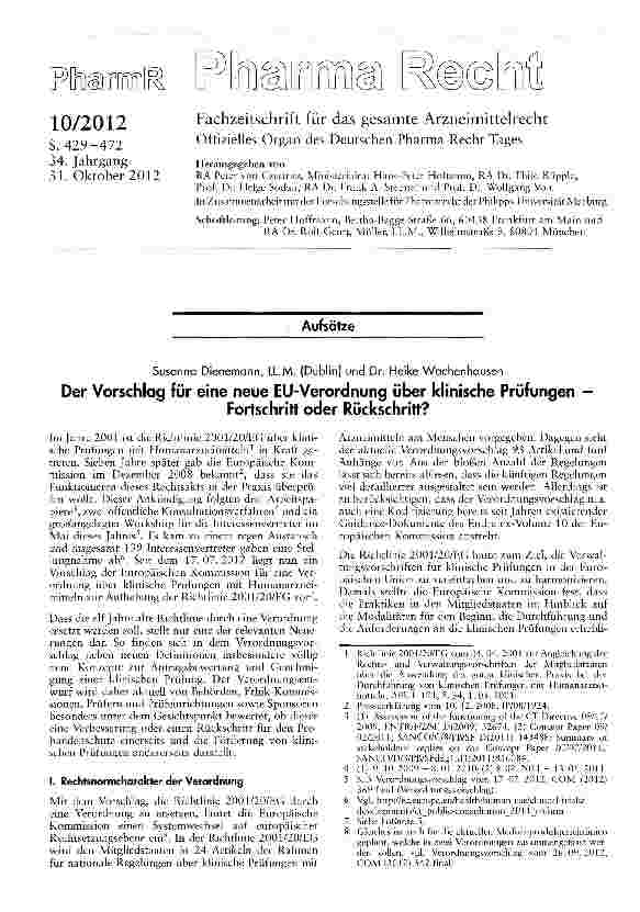 Vorschauseite 1: Der Vorschlag für eine neue EU-Verordnung über klinische Prüfungen - Fortschritt oder Rückschritt?