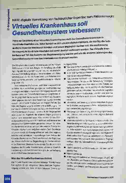 Vorschauseite 1: Virtuelles Krankenhaus soll Gesundheitssystem verbessern.
