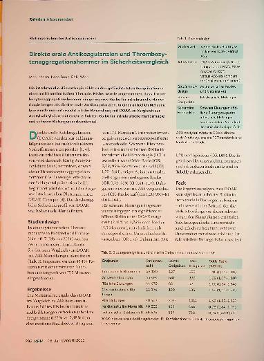 Vorschauseite 1: Direkte orale Antikoagulanzien und Thrombozy tenaggregationshemmer im Sicherheitsvergleich
