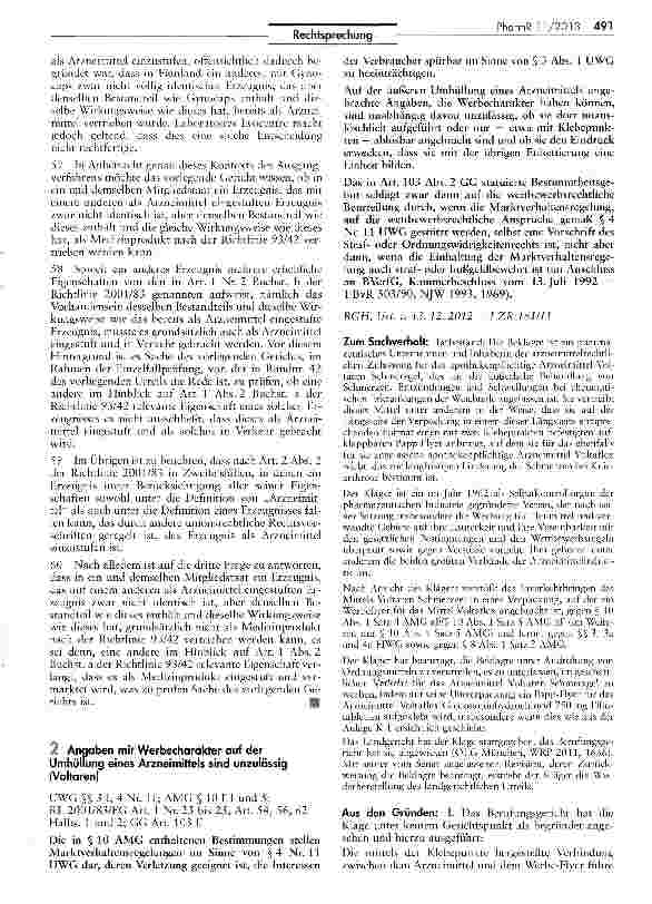 Vorschauseite 1: Angaben mit Werbecharakter auf der Umhüllung eines Arzneimittels sind unzulässig (Voltaren)