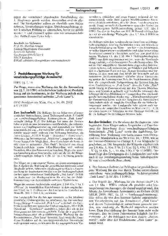 Vorschauseite 1: Produktbezogene Werbung für verschreibungspflichtige Arzneimittel HWG$S7, 10