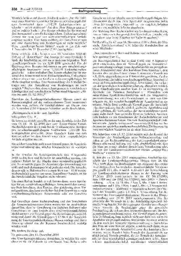 Vorschauseite 2: Rabattgewährung bei der Rezepteinlösung von verschreibungspflichtigen Medikamenten stellt Verstoß gegen die Vorschriften der Arzneimittelpreisbindung dar