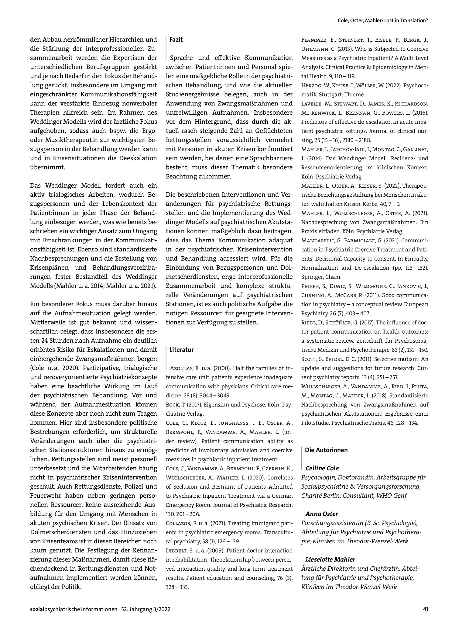 Vorschauseite 3: Lost in Translation? Zusammenhänge zwischen Kommunikationsfähigkeit und Eskalationen in der Psychiatrie