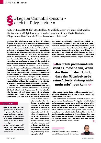 Vorschauseite 1: »Legaler Cannabiskonsum - auch im Pflegeheim? «