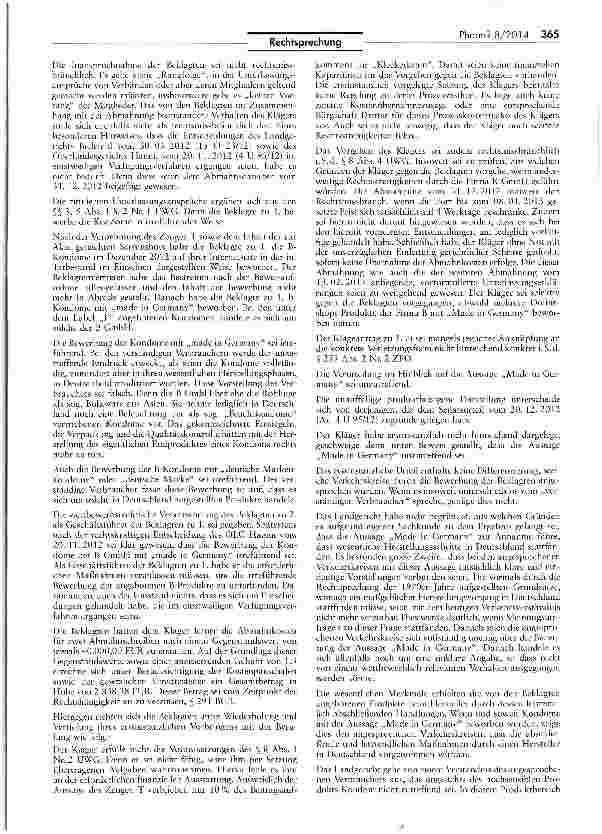 Vorschauseite 3: Bewerbung von Kondomen als „deutsche Markenware bei Fertigung im Ausland unzulässigUWG $$2INt 1, 5 12 Nr. 1.