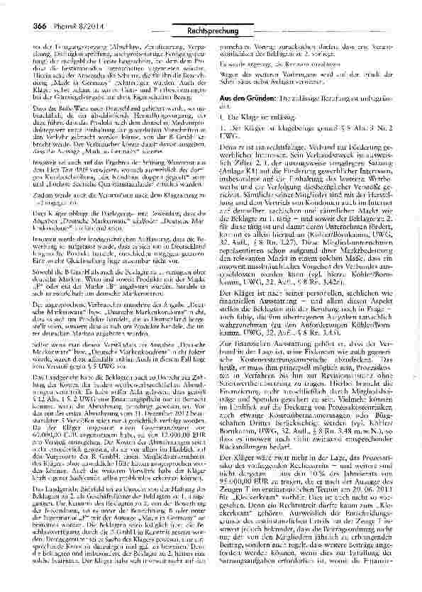 Vorschauseite 4: Bewerbung von Kondomen als „deutsche Markenware bei Fertigung im Ausland unzulässigUWG $$2INt 1, 5 12 Nr. 1.