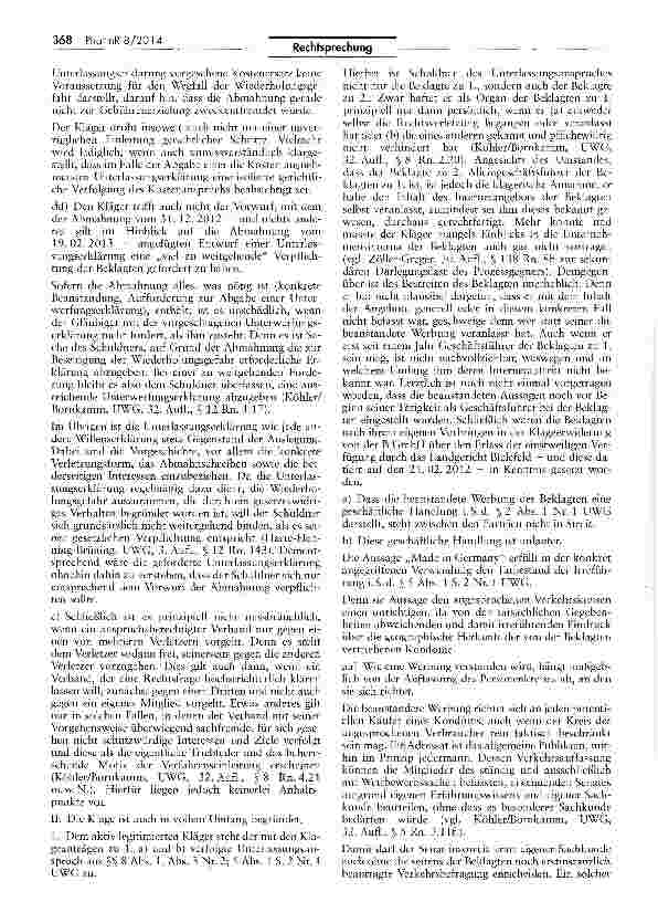 Vorschauseite 6: Bewerbung von Kondomen als „deutsche Markenware bei Fertigung im Ausland unzulässigUWG $$2INt 1, 5 12 Nr. 1.
