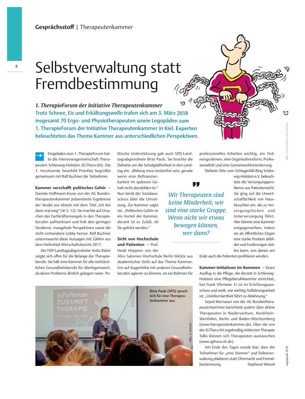 Vorschauseite 1: 1. TherapieForum der Initiative Therapeutenkammer? Selbstverwaltung statt Fremdbestimmung