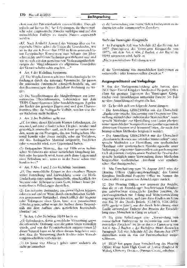 Vorschauseite 2: Rechtlicher Schurz biotechnologischer Erfindungen - Ausschluss der Verwendung von menschlichen Embryonen zu industriellen oder kommerziellen Zwecken
