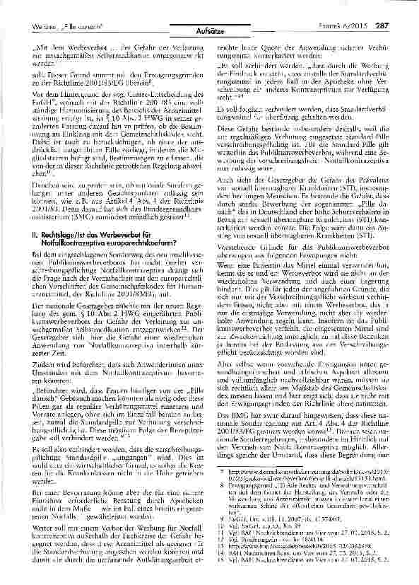 Vorschauseite 2: Publikumswerbeverbot für die „Pille danach - europarechtskonform?