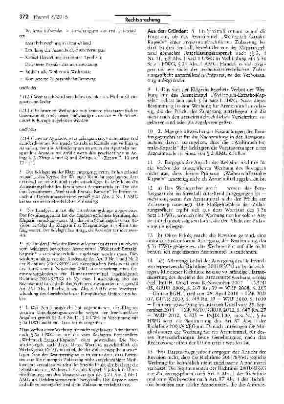 Vorschauseite 2: Werbeverbot für zulassunqspflichtiqe Arzneimittel (Weihrauch-Extrakt-Kapseln)RL 2001/83/EG Art. 3 Nr. 1, Art. 3 Nr. 2