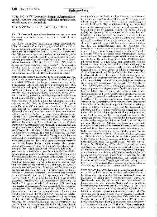 Vorschauseite 2: Forschungsvereinbarung zwischen staatlicher Hochschule und privatem Arzneimittelkonzern1FG NRW § 2 III; GG Art. 5 III 1; HG NRW § 71a