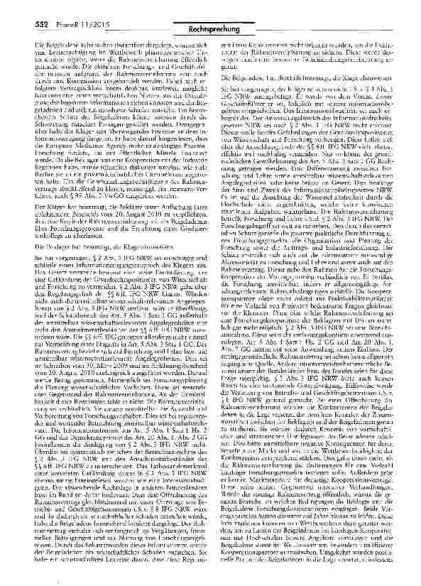 Vorschauseite 4: Forschungsvereinbarung zwischen staatlicher Hochschule und privatem Arzneimittelkonzern1FG NRW § 2 III; GG Art. 5 III 1; HG NRW § 71a