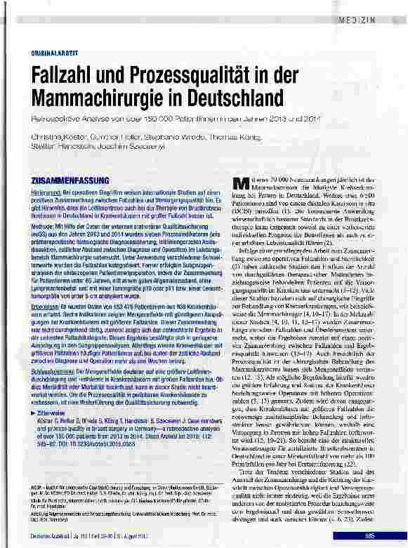 Vorschauseite 1: Fallzahl und Prozessqualität in der Mammachirurgie in Deutschland