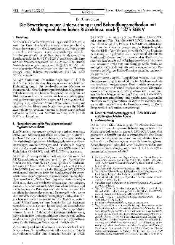 Vorschauseite 1: Die Bewertung neuer Untersuchungsund Behandlungsmethoden mit Medizinprodukten hoher Risikoklasse nach § 137h SGB V
