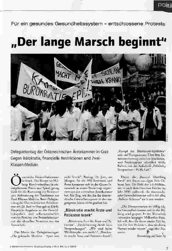 Vorschauseite 1: Für ein gesundes Gesundheitssystem - entschlossene Proteste - Der lange Marsch beginnt