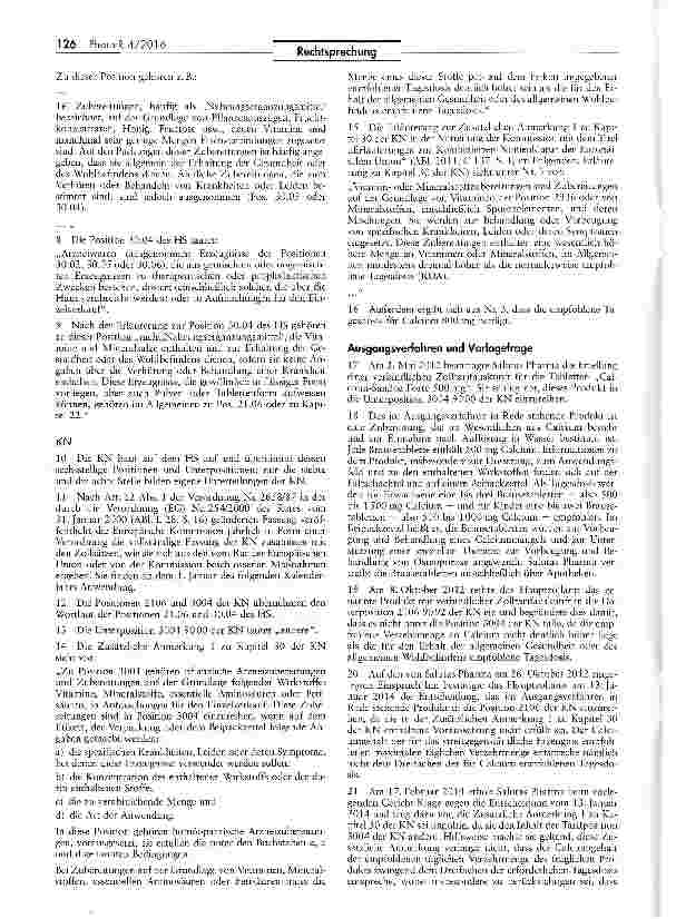 Vorschauseite 2: Kombinierte Nomenklatur Verzehrmenge Calciumgehalt