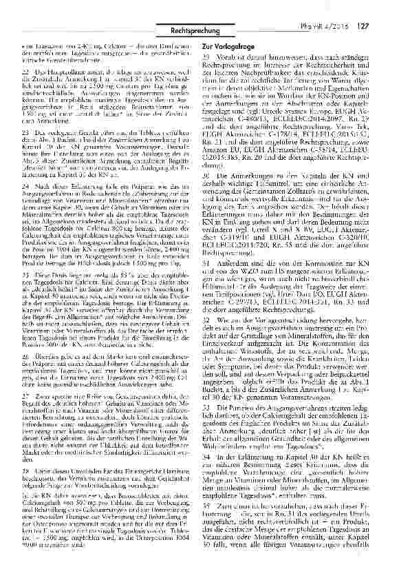 Vorschauseite 3: Kombinierte Nomenklatur Verzehrmenge Calciumgehalt