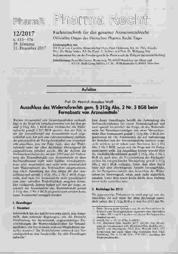 Vorschauseite 1: Ausschluss des Widerrufsrechts gern. § 312g Abs. 2 Nr. 3 BGB beim Fernabsatz von Arzneimitteln