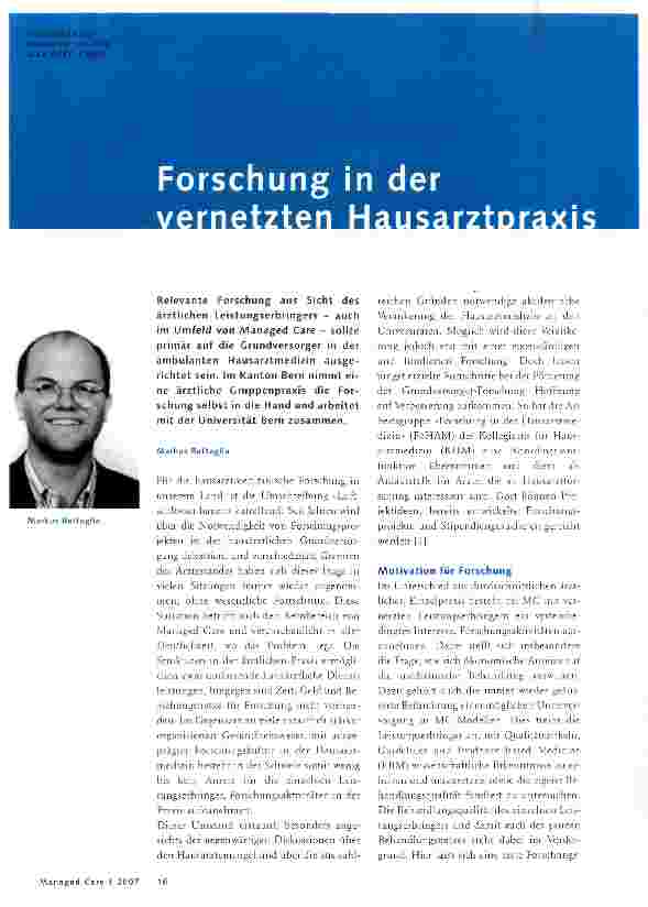 Vorschauseite 1: Forschung in der vernetzten Hausarztpraxis