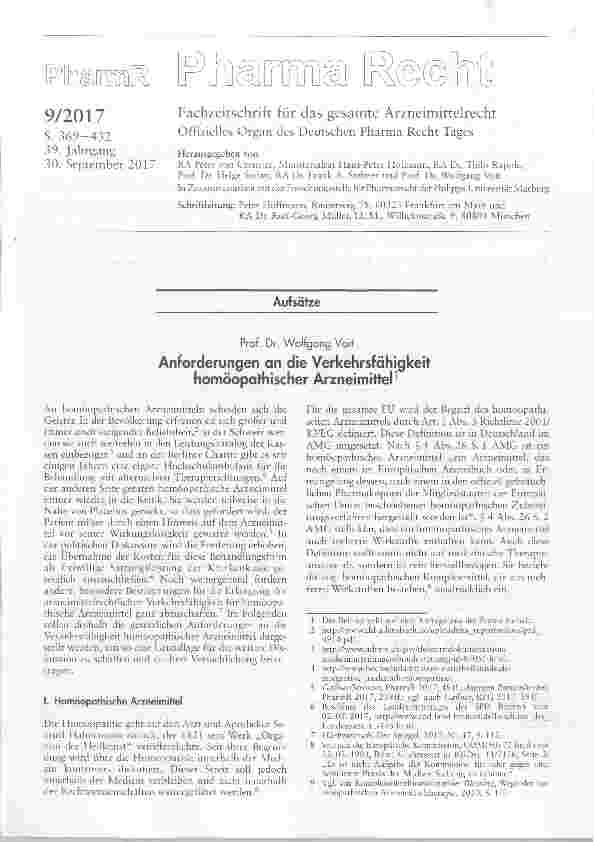 Vorschauseite 1: Anforderungen an die Verkehrsfähigkeit homöopathischer Arzneimitter