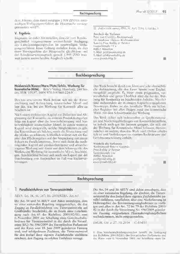 Vorschauseite 1: Paralleleinfuhren von Tierarzneimitteln