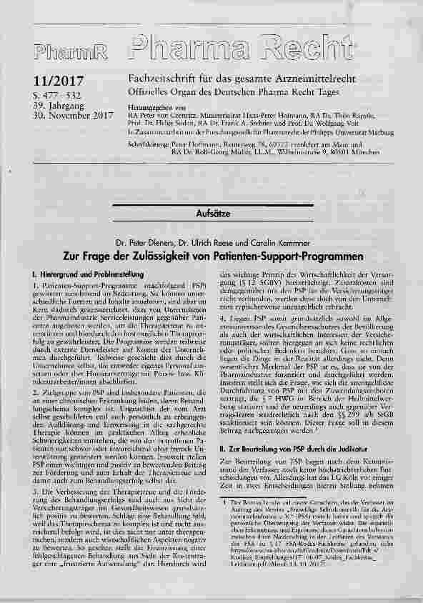 Vorschauseite 1: Zur Frage der Zulässigkeit von Patienten-Support-Programmen
