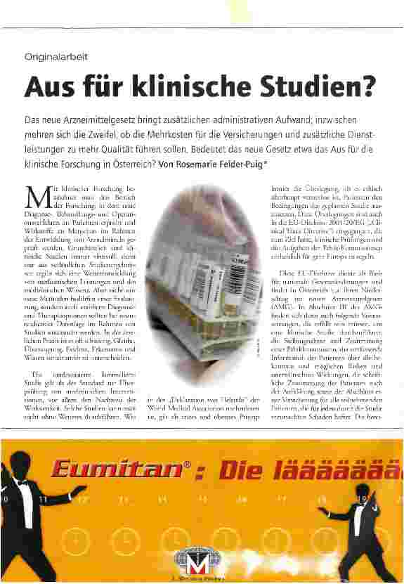 Vorschauseite 1: Aus für klinische Studien?