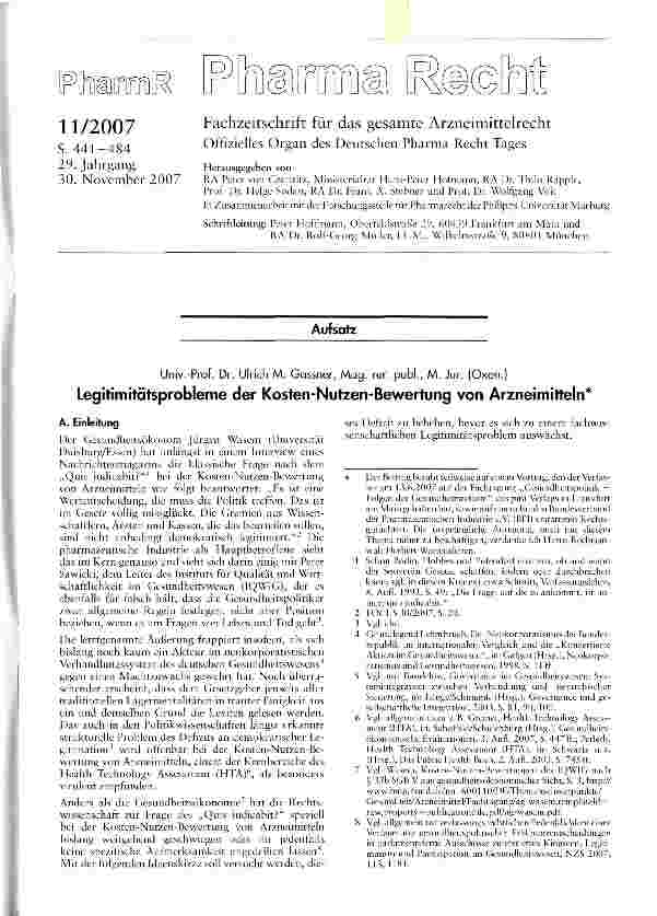 Vorschauseite 1: Legitimitätsprobleme der Kosten-Nutzen-Bewertung von Arzneimitteln