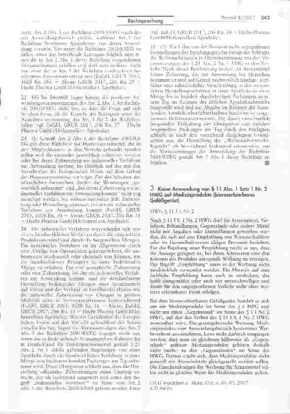 Vorschauseite 1: Keine Anwendung von § 11 Abs. 1 Satz 1 Nr. 2 HWG auf Medizinprodukte (bioresorbierbaresGefäßgerüst)