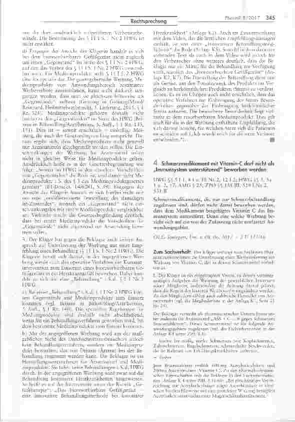 Vorschauseite 3: Keine Anwendung von § 11 Abs. 1 Satz 1 Nr. 2 HWG auf Medizinprodukte (bioresorbierbaresGefäßgerüst)