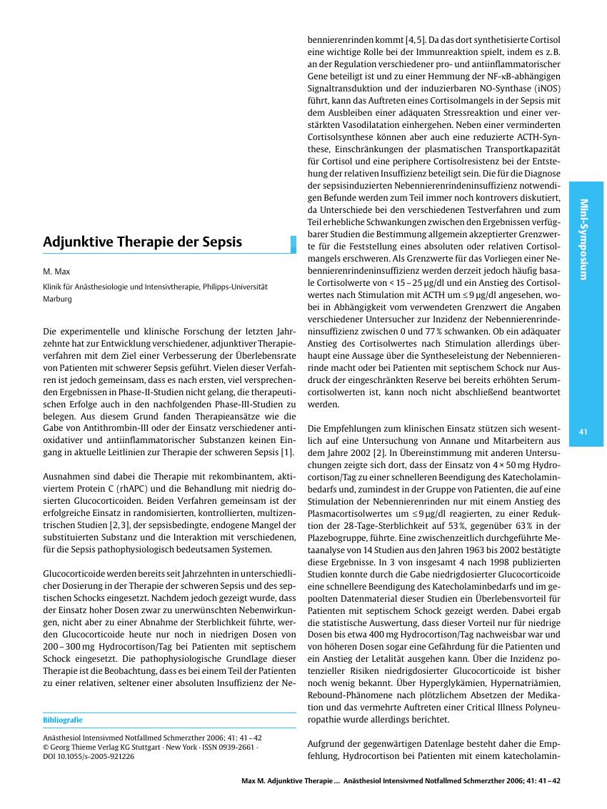 Vorschauseite 1: Adjunktive Therapie der Sepsis