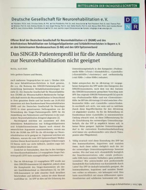 Vorschauseite 1: Das SINGER-Patientenprofil ist für die Anmeldung zur Neurorehabilitation nicht geeignet