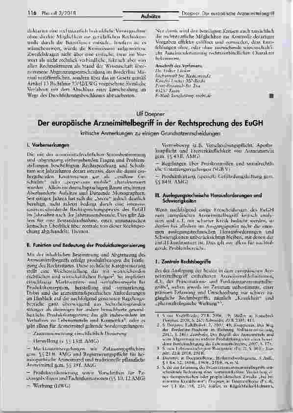 Vorschauseite 1: Der europäische Arzneimittelbegriff in der Rechtsprechung des EuGH