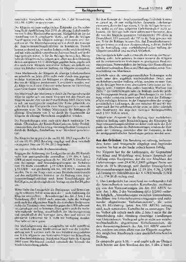 Vorschauseite 2: Forderungen aus einem Lieferungsvertrag für ein Arzneimittel unter Verwendung des gelieferten Grundstoffes GentamicinGWB §§ 19 I, II Nr. 1, IV Nr. 2, 20, 21, 33 1; BGB §§ 134, 141…