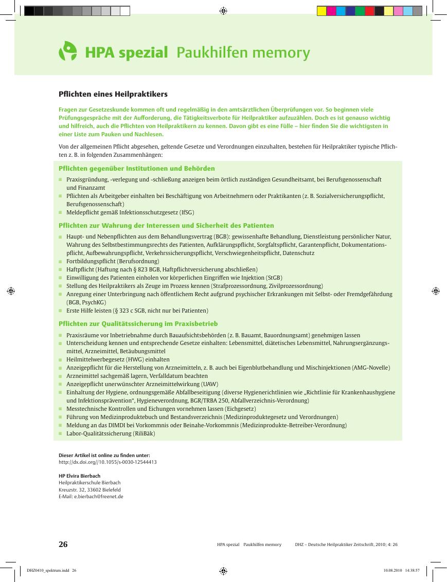 Vorschauseite 1: HPA spezial Paukhilfen memory