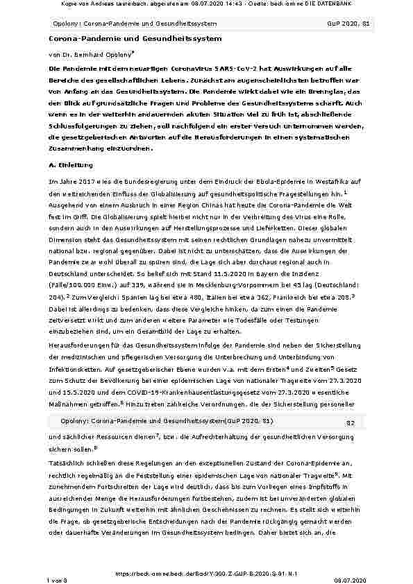 Vorschauseite 1: Corona-Pandemie und Gesundheitssystem