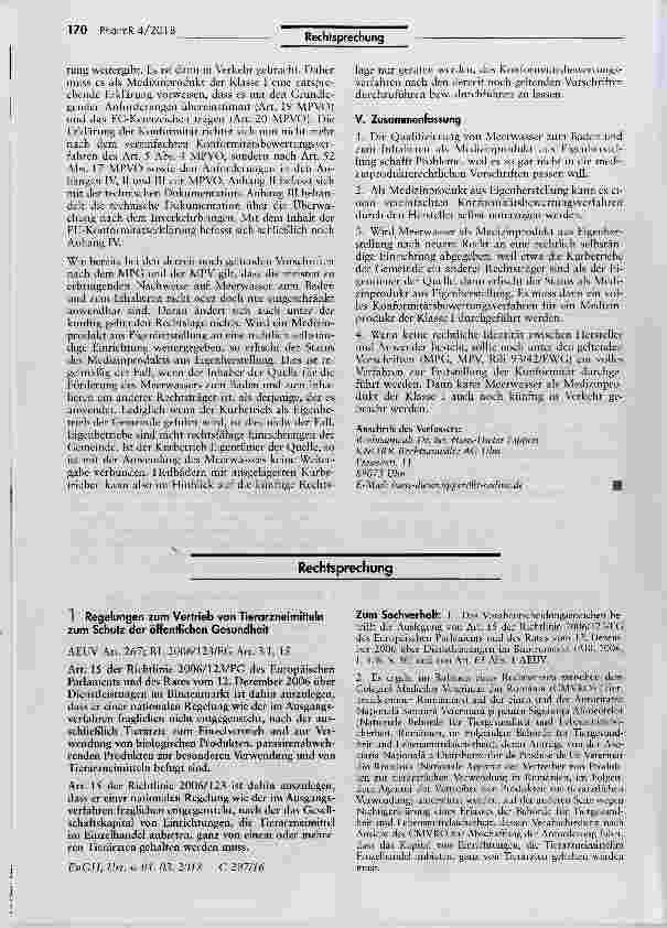 Vorschauseite 1: Regelungen zum Vertrieb von Tierarzneimitteln zum Schutz der öffentlichen Gesundheit